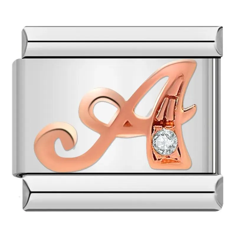 Letter A in Rose Gold with Stones, on Silver