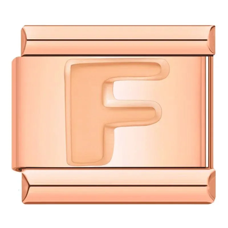 Letter F in Rose Gold, on Rose Gold