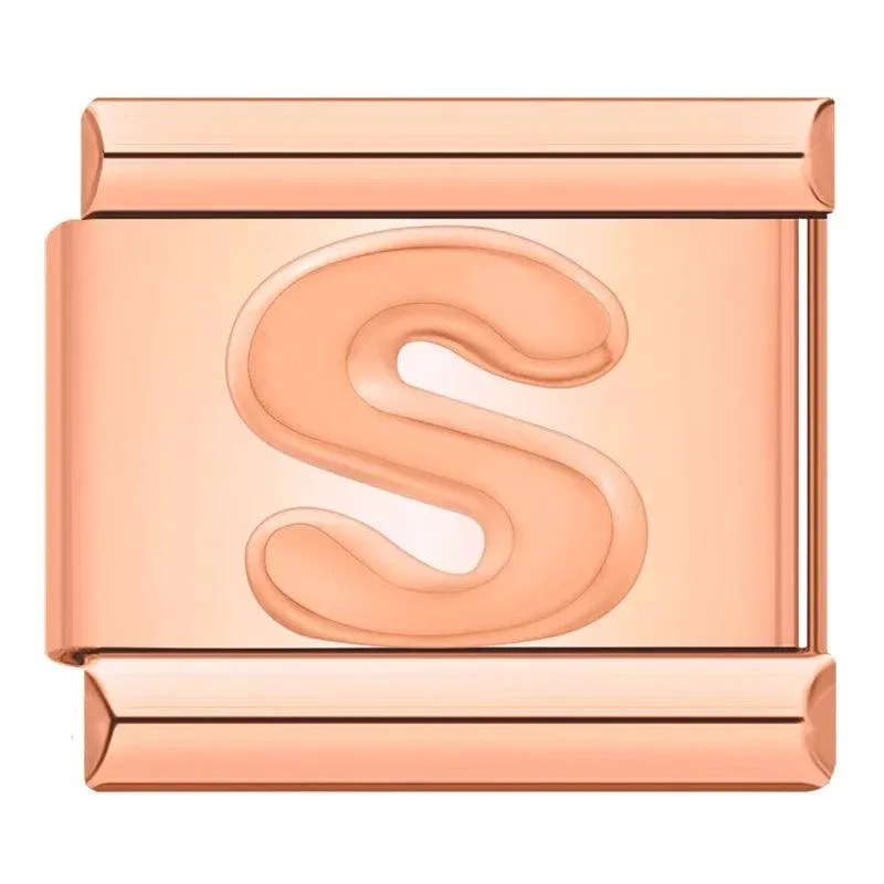 Letter S in Rose Gold, on Rose Gold