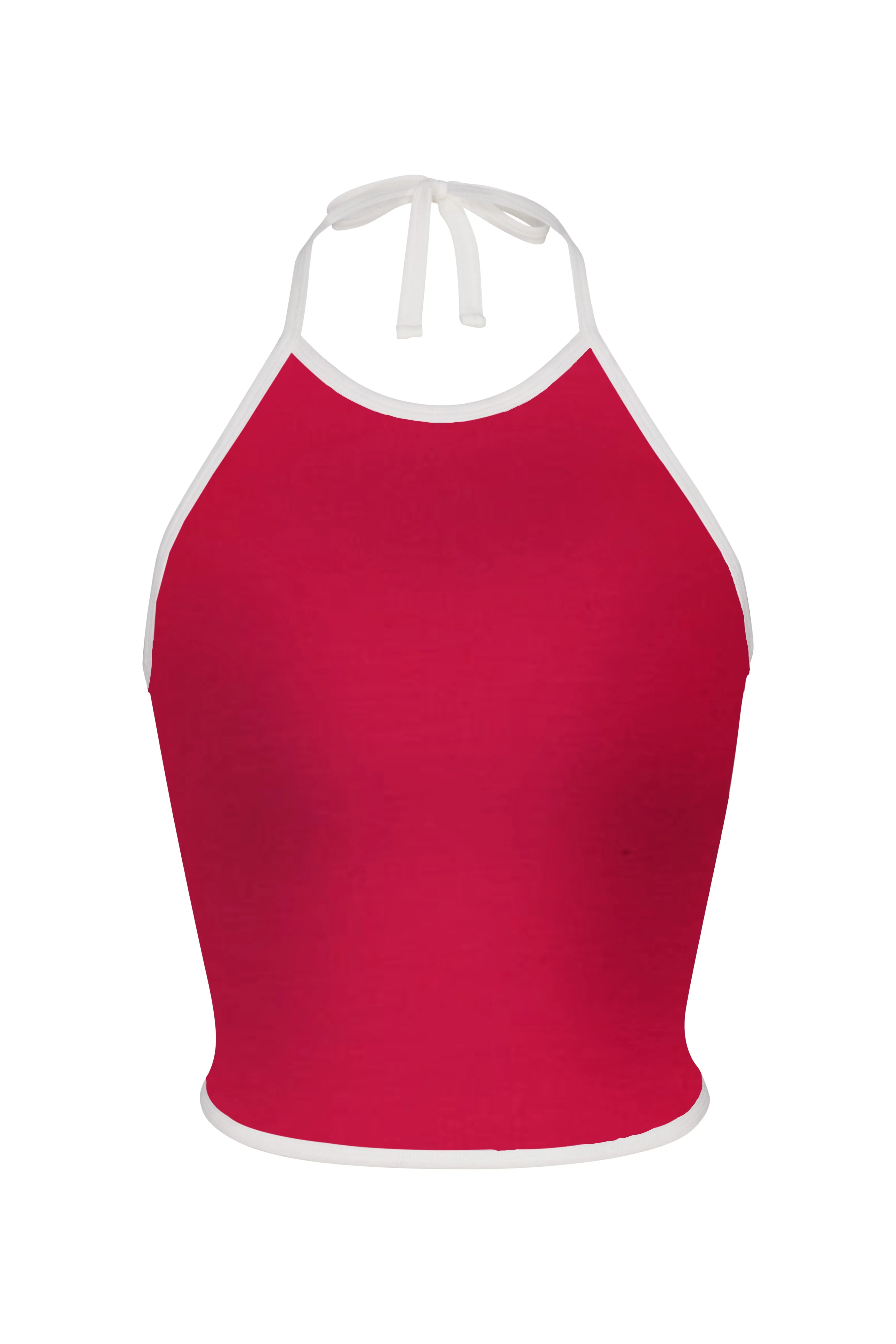 LINED CONTRAST HALTER TOP IN CHERRY