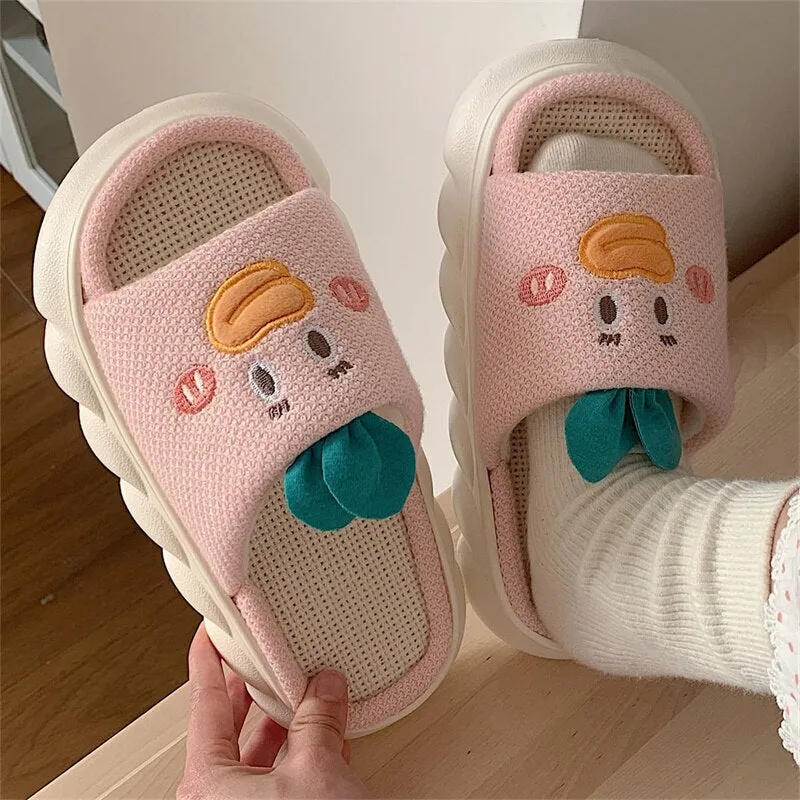 Linen Cows Women's Slippers Four Seasons Indoor Home Sandals Slippers for Women Cute Cartoon Milk Cow House Slippers Funny Shoes