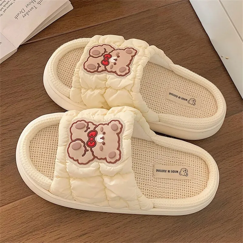 Linen Cows Women's Slippers Four Seasons Indoor Home Sandals Slippers for Women Cute Cartoon Milk Cow House Slippers Funny Shoes