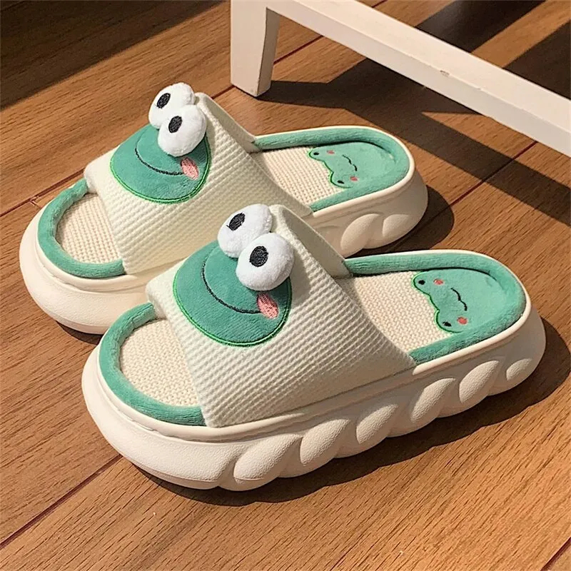 Linen Cows Women's Slippers Four Seasons Indoor Home Sandals Slippers for Women Cute Cartoon Milk Cow House Slippers Funny Shoes