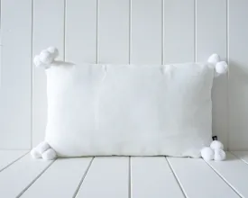 Linen Pom Pom Cushion -  Cream and White - 50x30cm