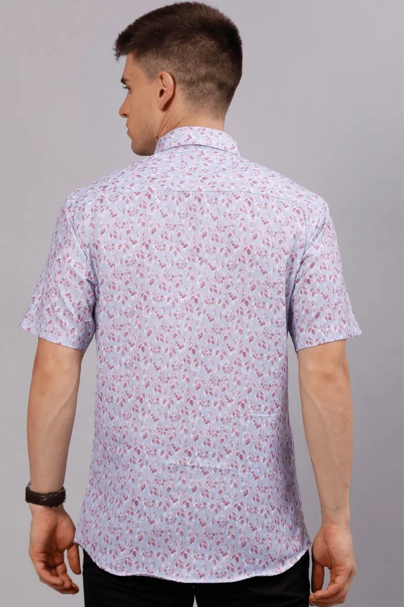 Lite Violet Flower Print - Half Sleeve - Stain Proof