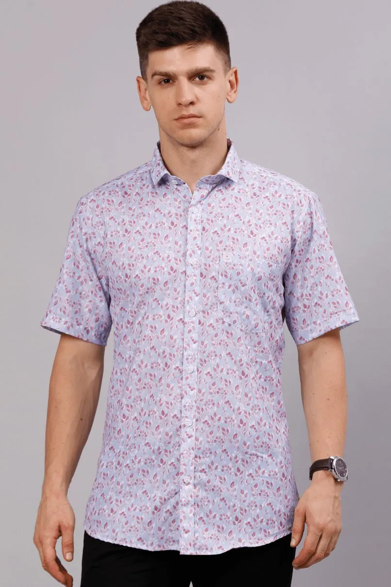 Lite Violet Flower Print - Half Sleeve - Stain Proof