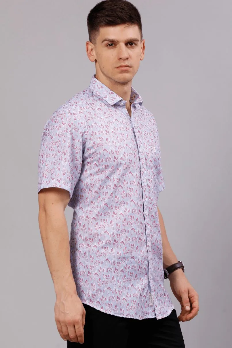 Lite Violet Flower Print - Half Sleeve - Stain Proof