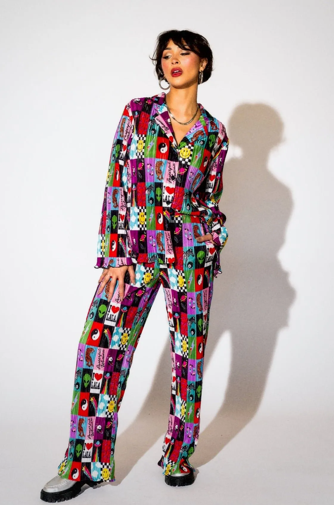 Long Sleeve Plissé Set in Be Yourself Patchwork