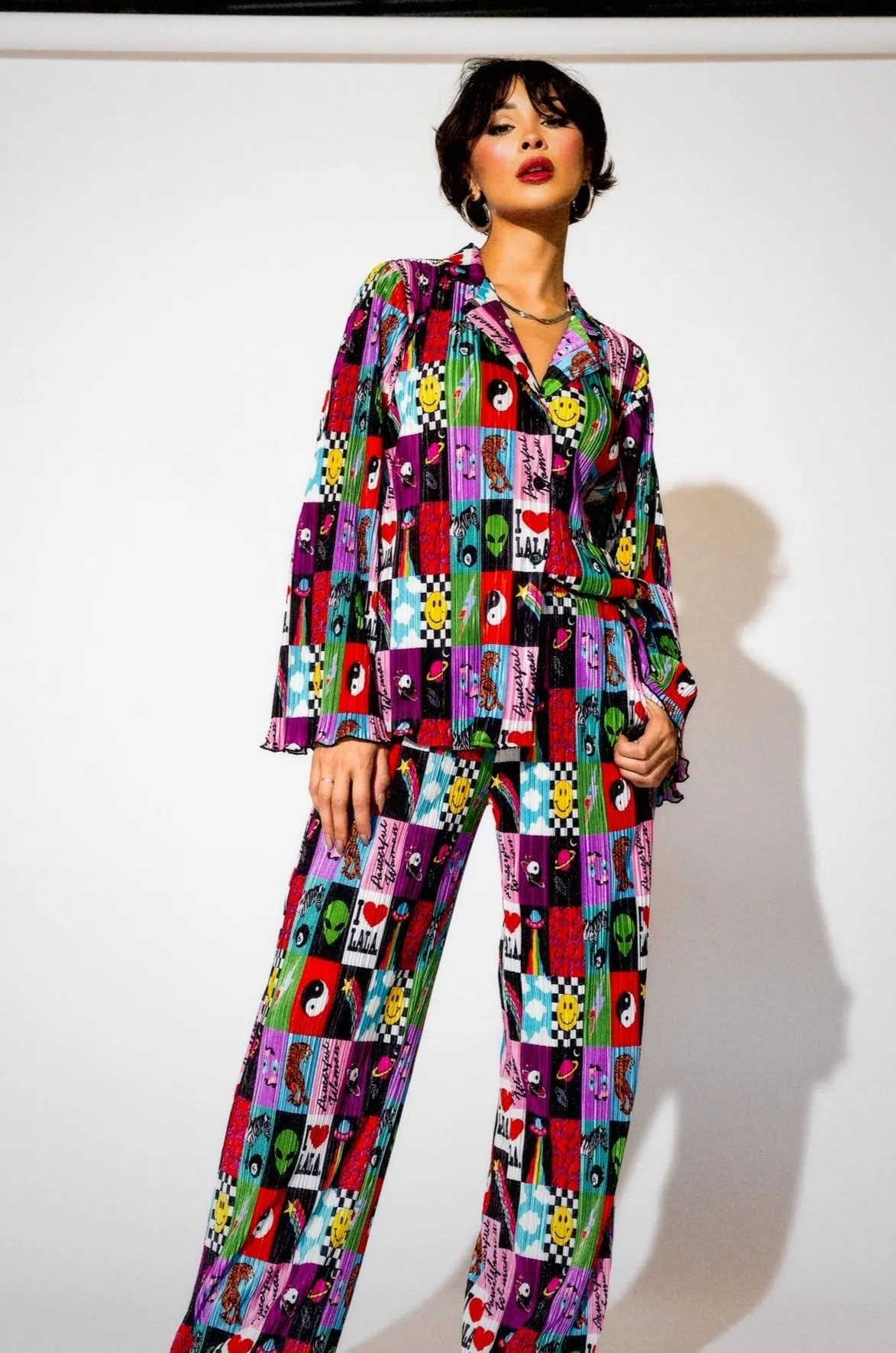 Long Sleeve Plissé Set in Be Yourself Patchwork