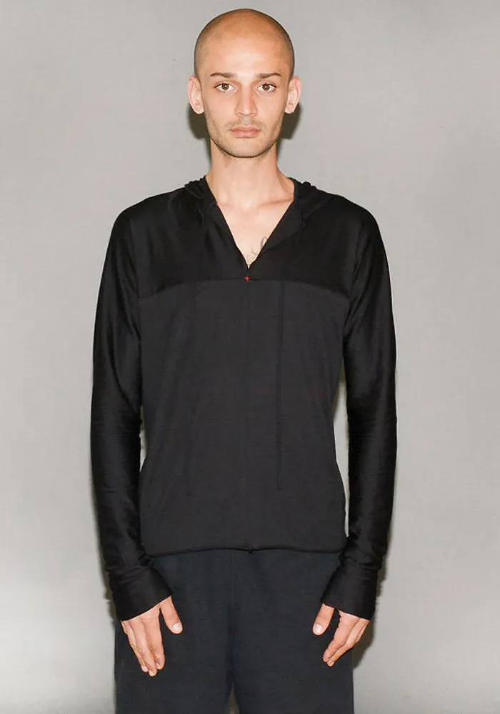 m.a  by Maurizio Amadei HOODED ONE-PIECE LONG SLEEVE T-SHIRT BLACK