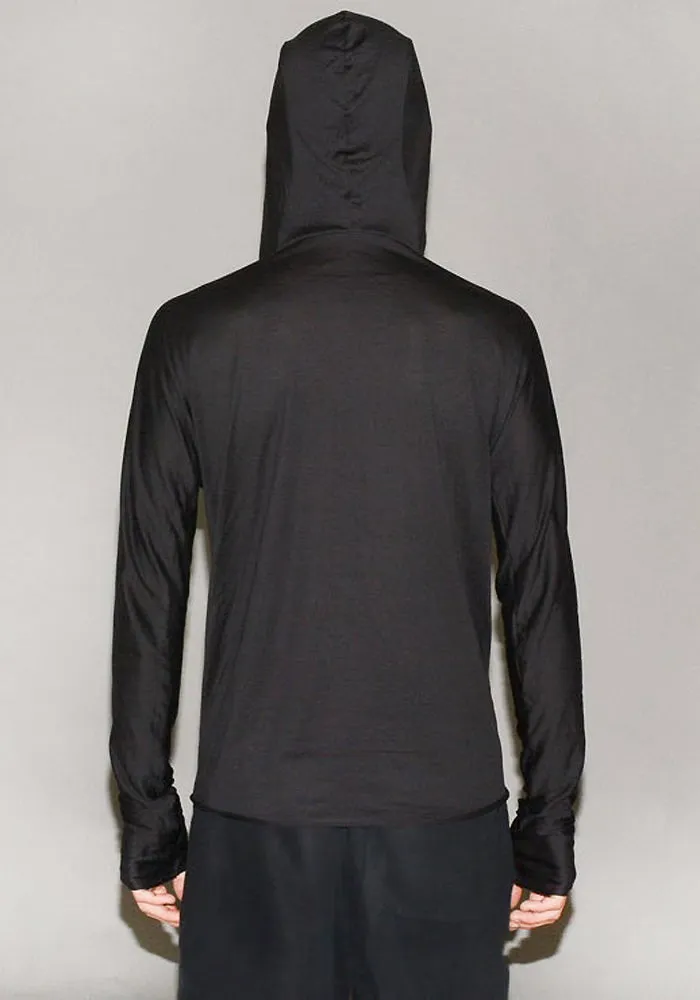 m.a  by Maurizio Amadei HOODED ONE-PIECE LONG SLEEVE T-SHIRT BLACK