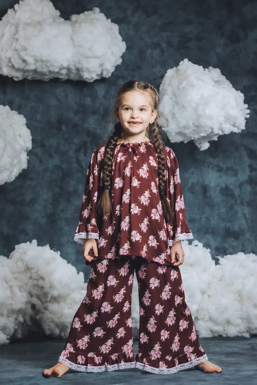 MELANY - GIRLS PYJAMA SET IN BURGUNDY