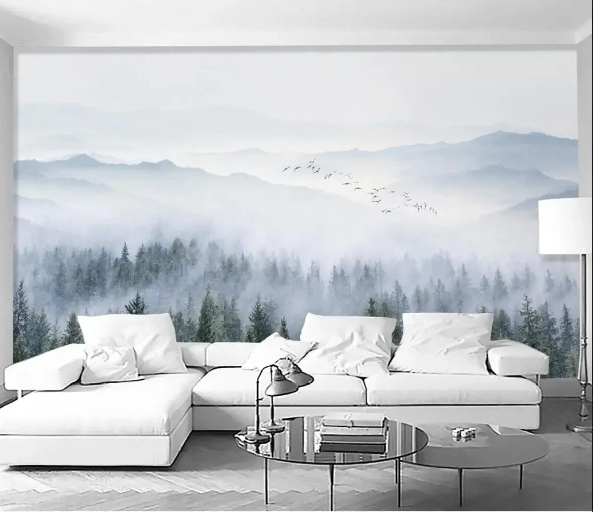 Misty Forest Landscape Wall Mural Big Format Printed Nordic Wallcovering Wallpaper For Modern Living Room Creative Home Office Wall Decor