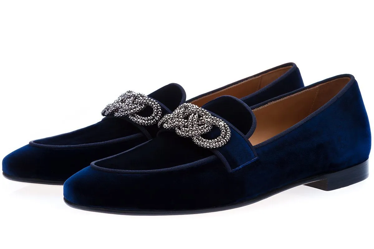 MOROSINO VELOUR NAVY SLIPPERS