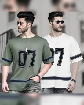 (Pack of 2) 07 Printed Oversized Combo T-Shirts | Olivegreen & White