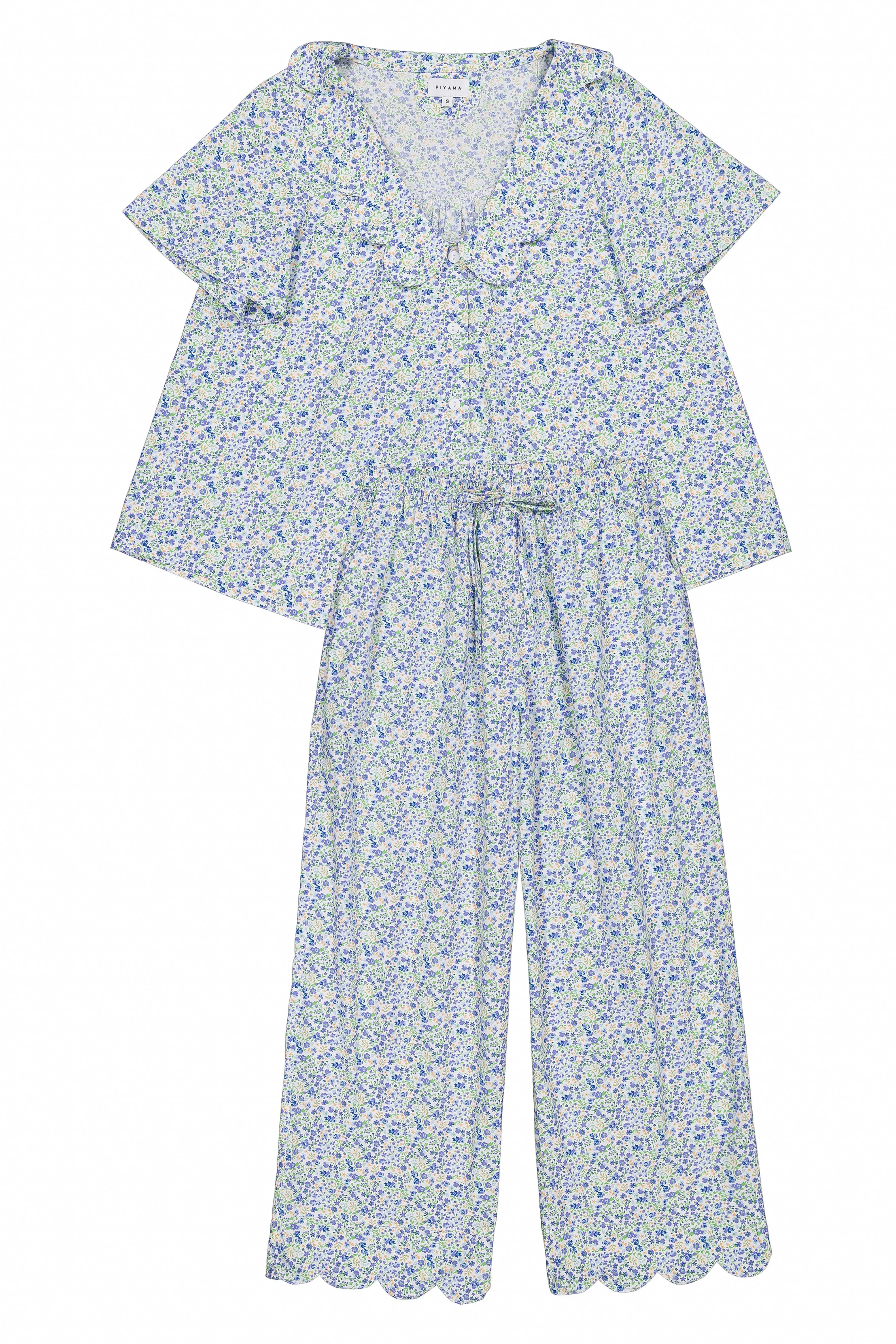 Penelope Sleep Set - Pants - Cotton - Floret Blue