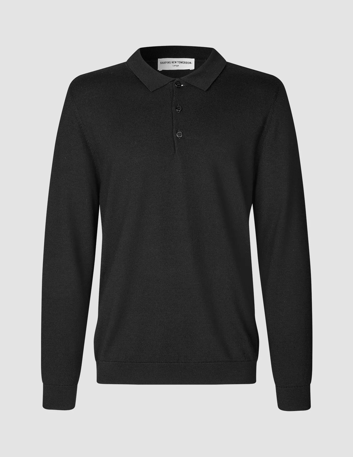 Premium Merino Long Sleeve Polo Black