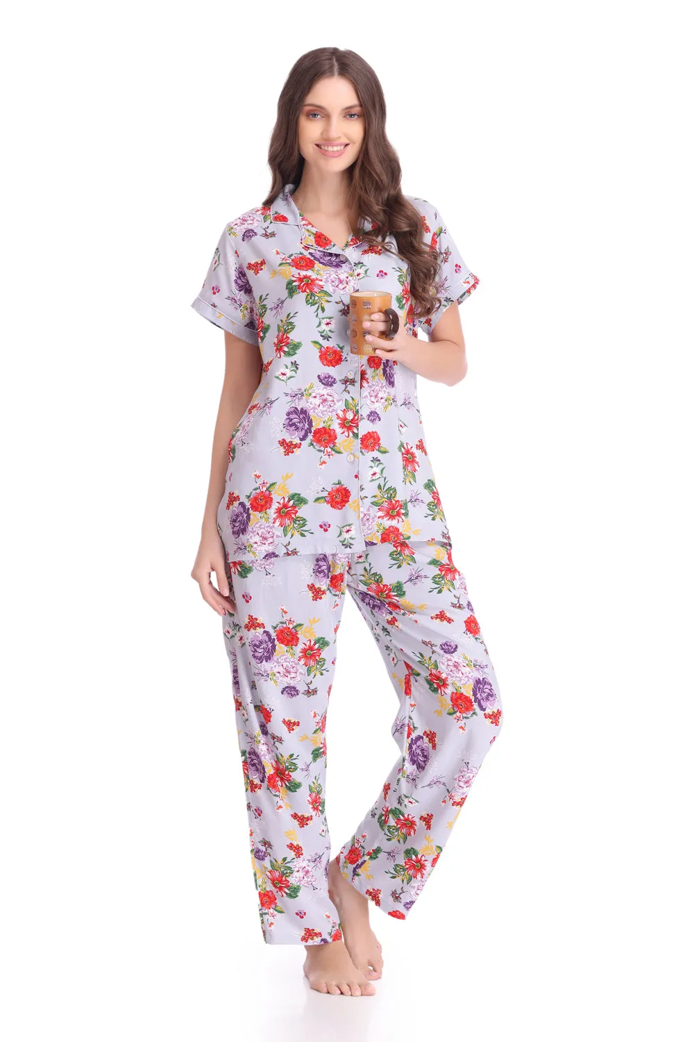 Printed Cotton Classic Collar Night suit