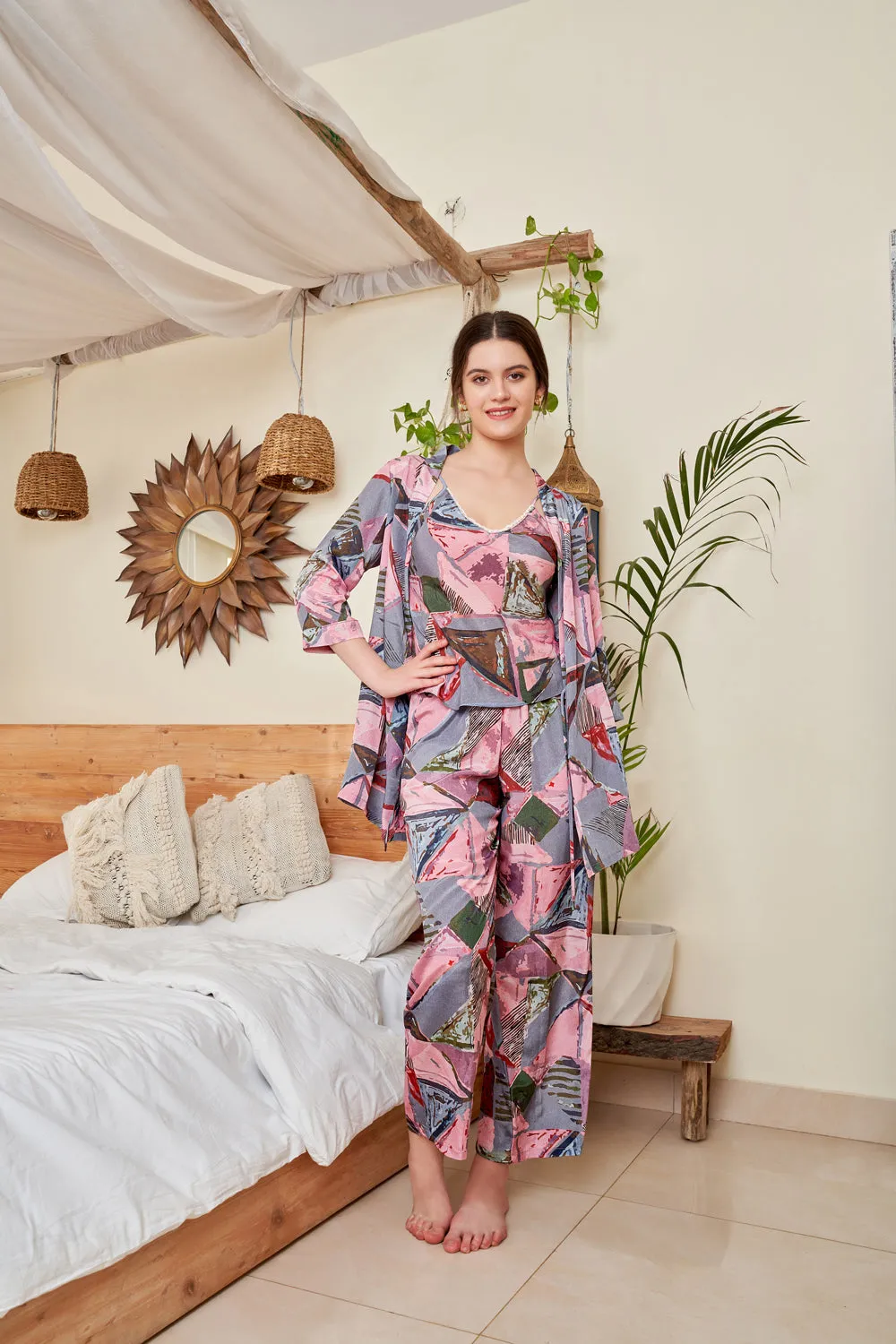 Printed Satin Sleep set