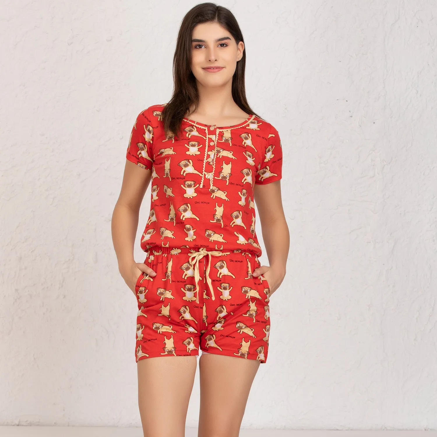 Red pug print Jumpsuit