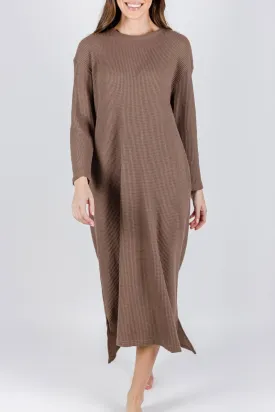 REESE DRESS WAFFLE Long Sleeve (BROWN)