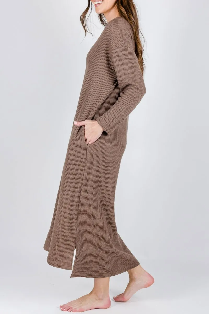 REESE DRESS WAFFLE Long Sleeve (BROWN)