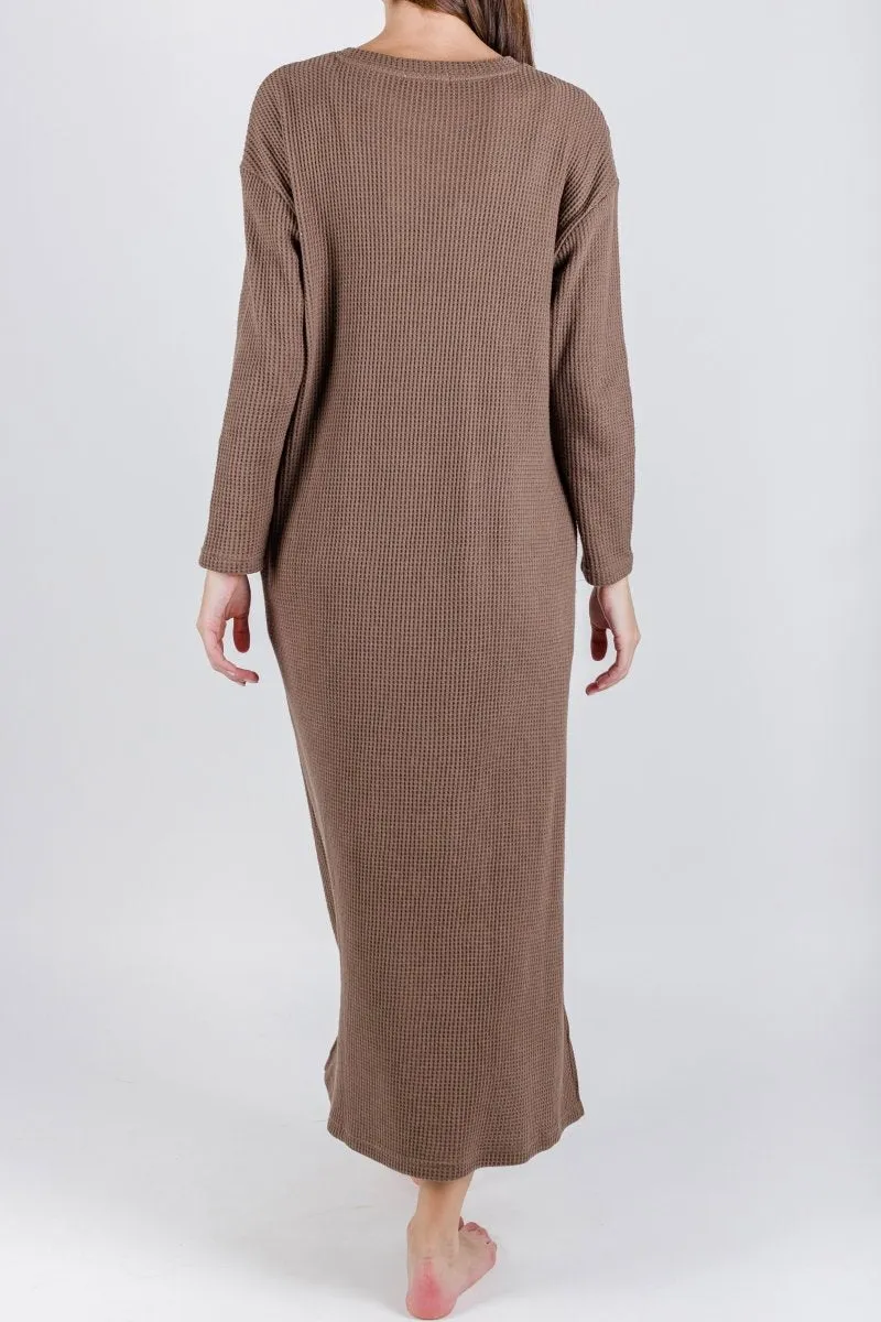 REESE DRESS WAFFLE Long Sleeve (BROWN)