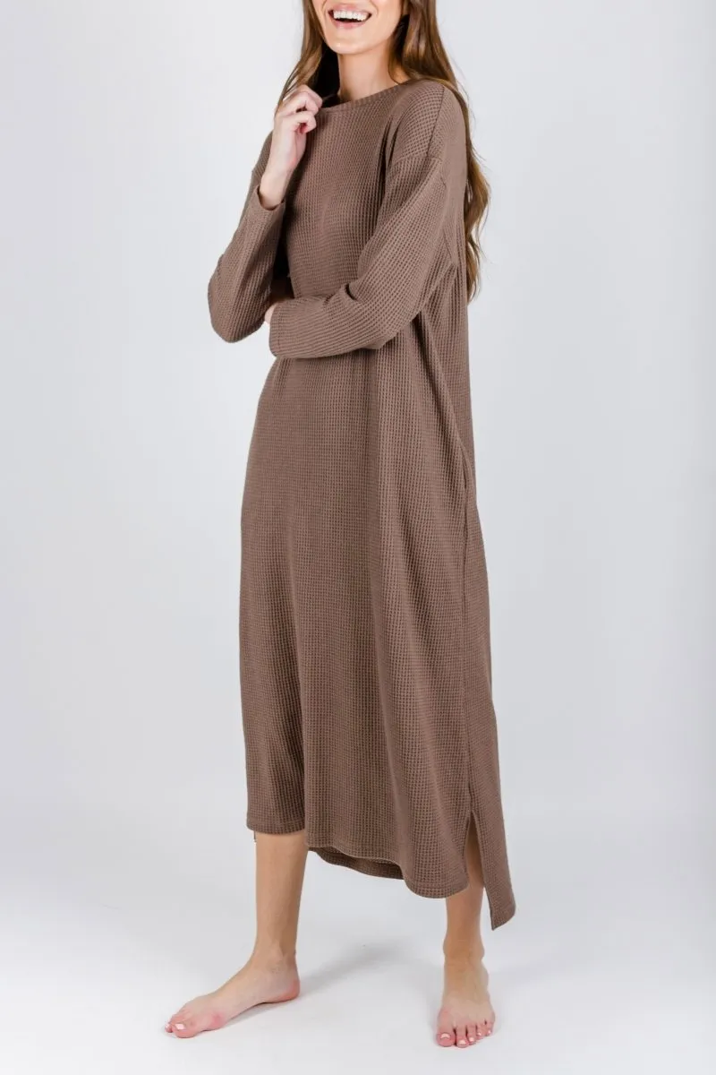 REESE DRESS WAFFLE Long Sleeve (BROWN)