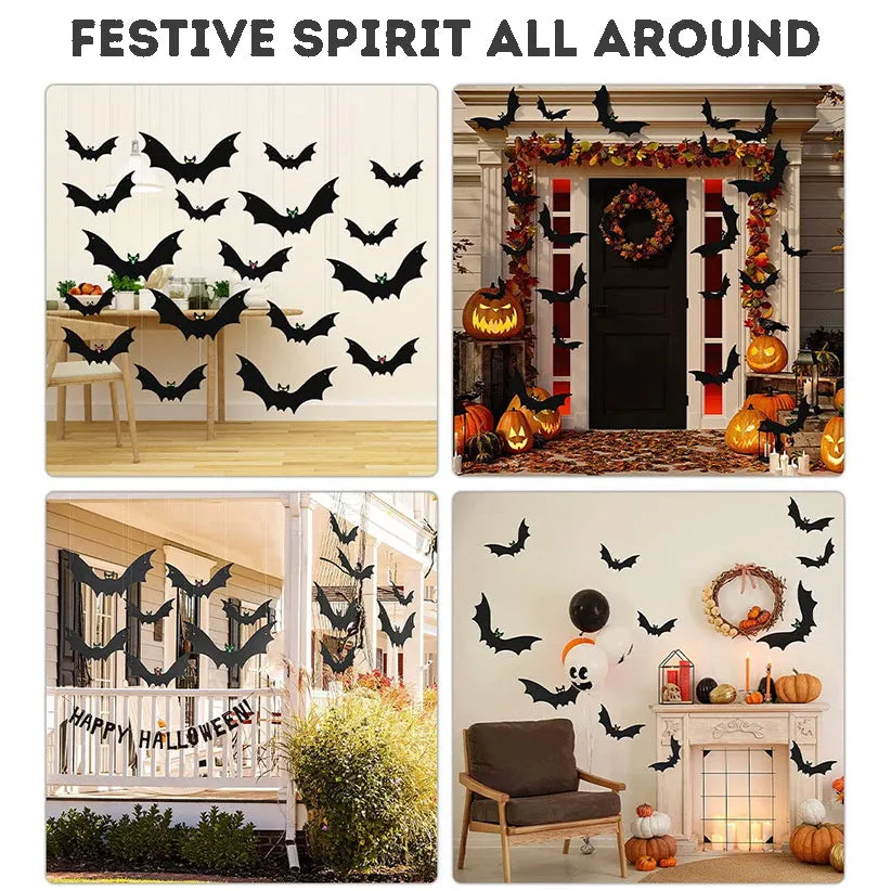 Reusable Halloween PP Glow-in-the-Dark Bat Tree Wall Porch Hanging Decorations for Holiday Parties