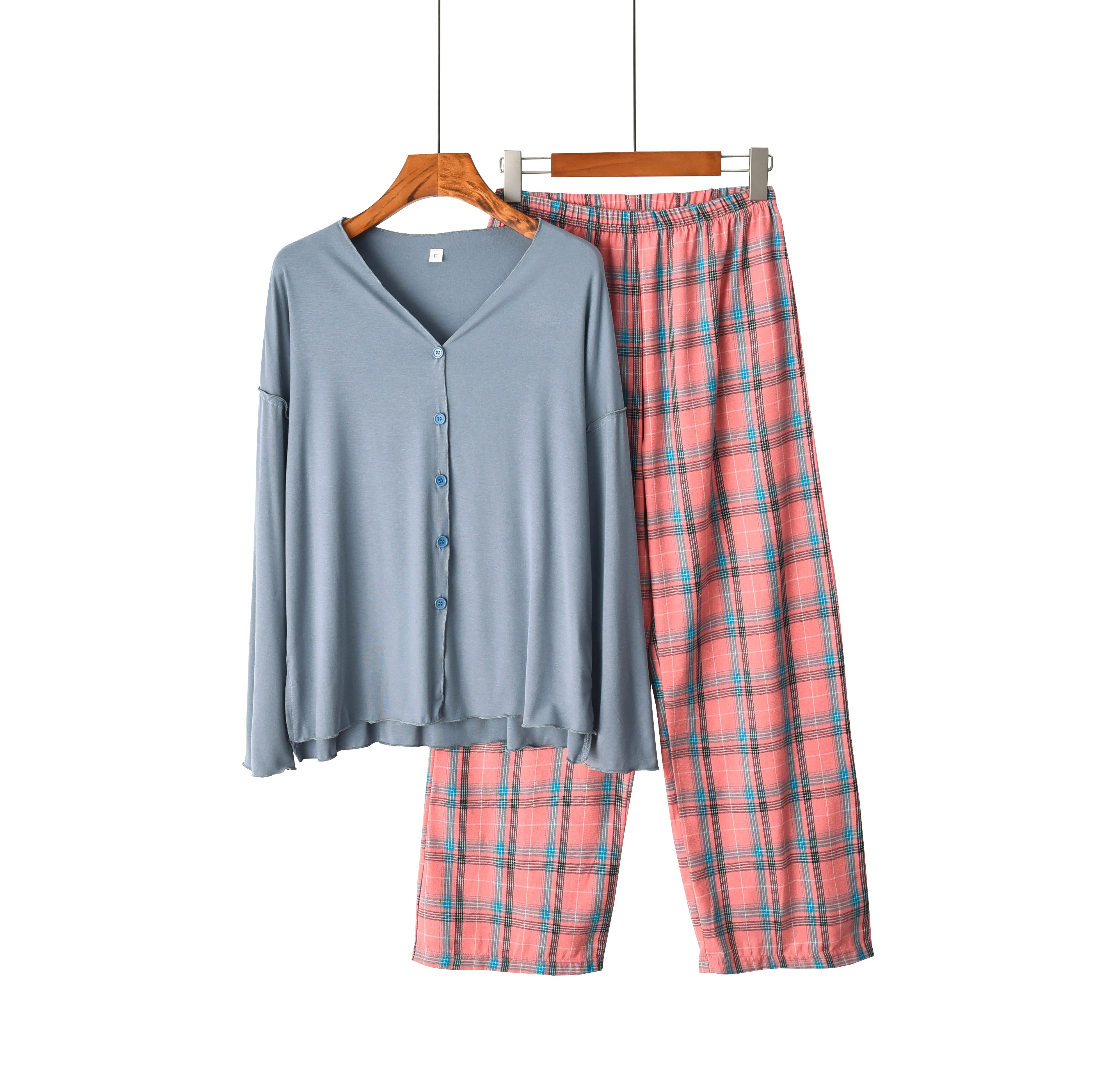 RH Pajamas Set Women Long Sleeve Button Casual Stripe Sleepwear Pajama RHW4018