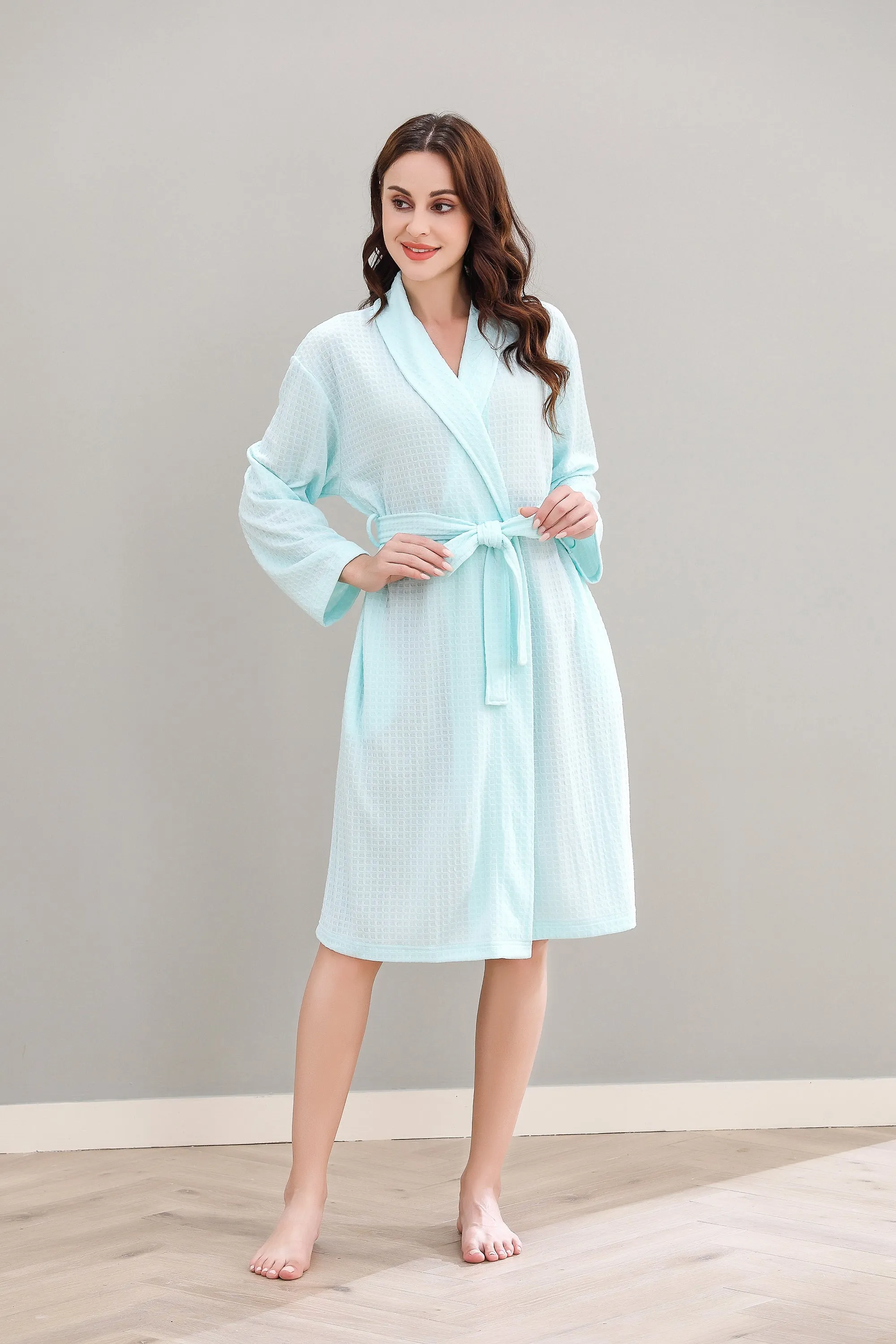 RH Women Robe Long Knit Bathrobe Soft Sleepwear Ladies Loungewear S-3XL RHW4009