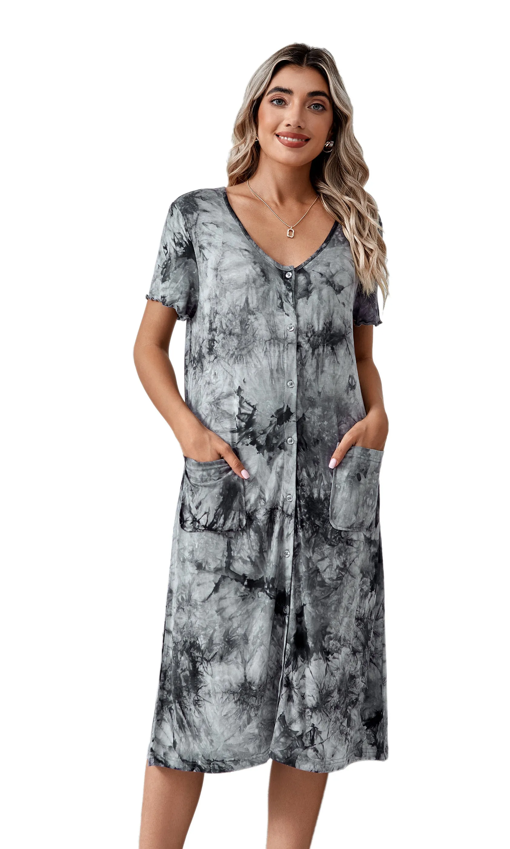 RH Womens Sleepwear Short Nightgown Button Down Pajama Nightshirt Housedress S-XXL RHW2896