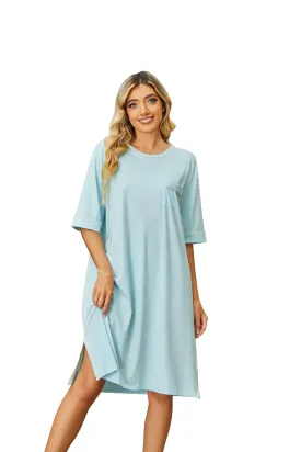 Richie House Womens Nightgowns Pullover Sleep Shirts Nightshirt Sleepwear Pajama Chest Pocket RHW4030