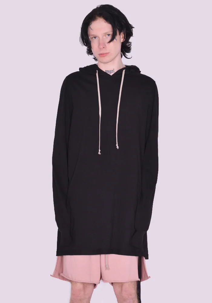 RICK OWENS DRKSHDW DU01C6285 RN HOODED LONG SLEEVE T-SHIRT BLACK