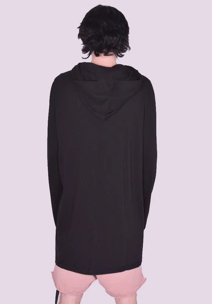 RICK OWENS DRKSHDW DU01C6285 RN HOODED LONG SLEEVE T-SHIRT BLACK