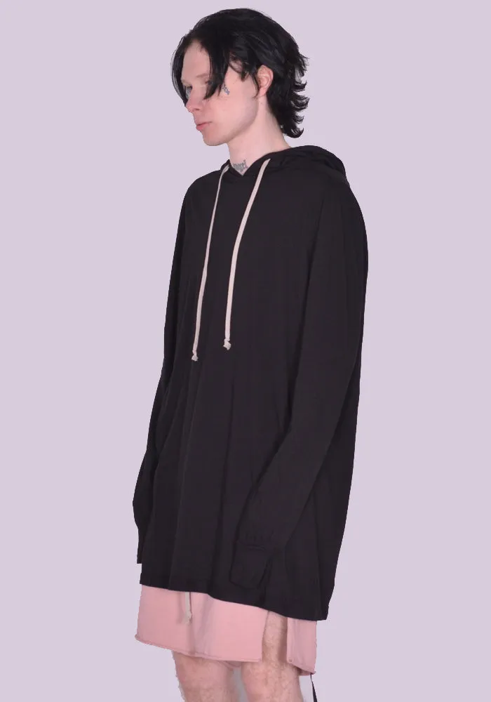 RICK OWENS DRKSHDW DU01C6285 RN HOODED LONG SLEEVE T-SHIRT BLACK