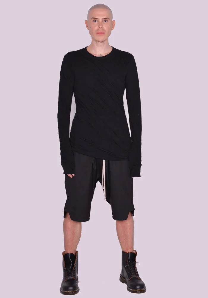 RICK OWENS MEN RU02C7257 UC DOUBLE LAYERED LONG SLEEVE T-SHIRT BLACK