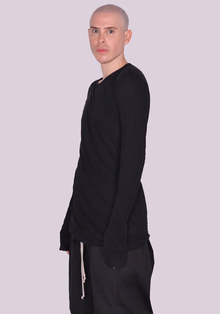 RICK OWENS MEN RU02C7257 UC DOUBLE LAYERED LONG SLEEVE T-SHIRT BLACK