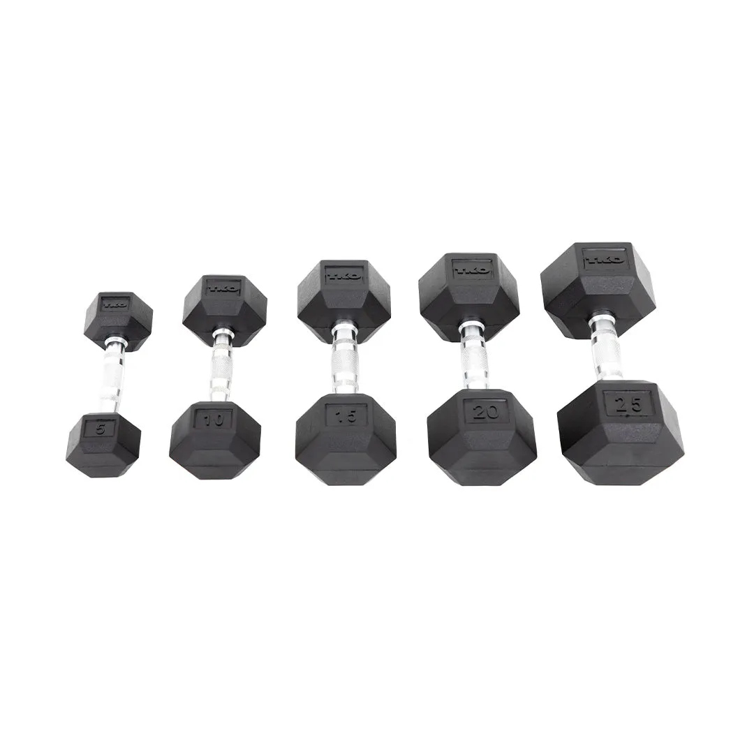 RUBBER HEX DUMBBELL W/ CHROME CONTOURED GRIP