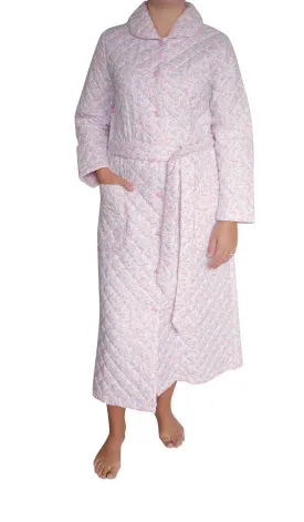 Schrank 100% Cotton Quilted Robe with Long Sleeve in Pink Floral Print SK402