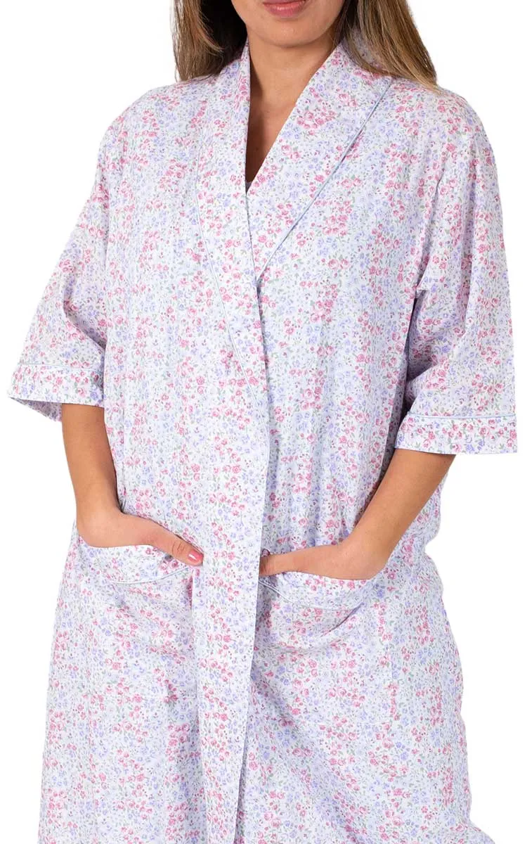 Schrank 100% Cotton Robe with Long Sleeve in Blue Floral Ava SK421