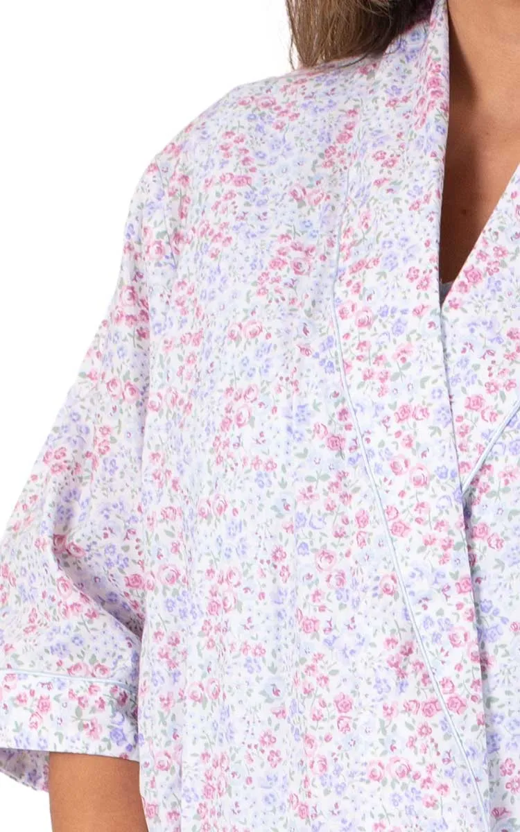 Schrank 100% Cotton Robe with Long Sleeve in Blue Floral Ava SK421