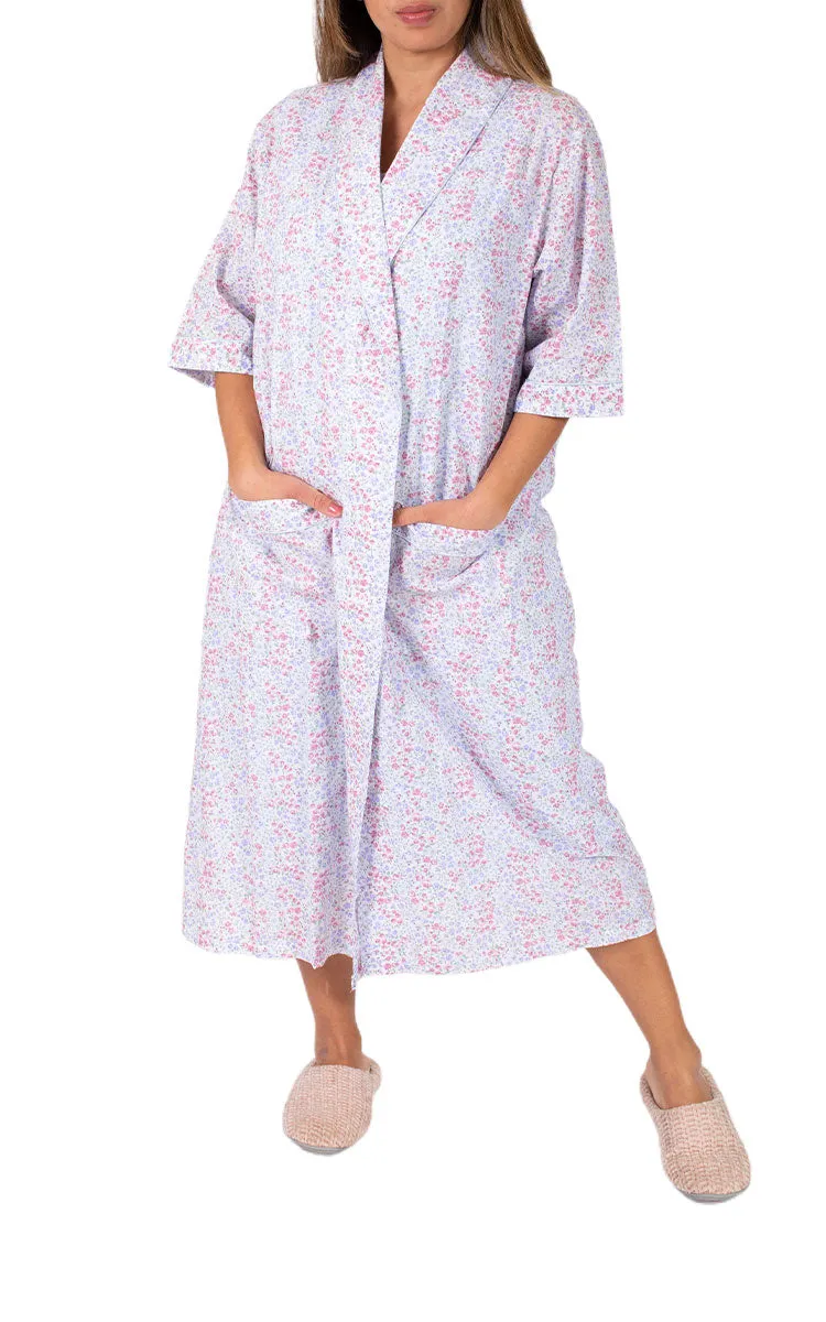 Schrank 100% Cotton Robe with Long Sleeve in Blue Floral Ava SK421