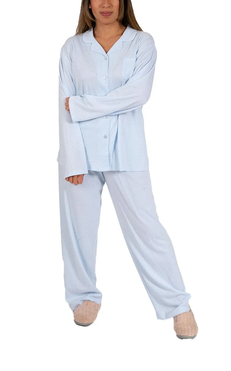 Schrank 100% Polycotton Pyjama with long Sleeve and Long Pant in Blue Leila SK127