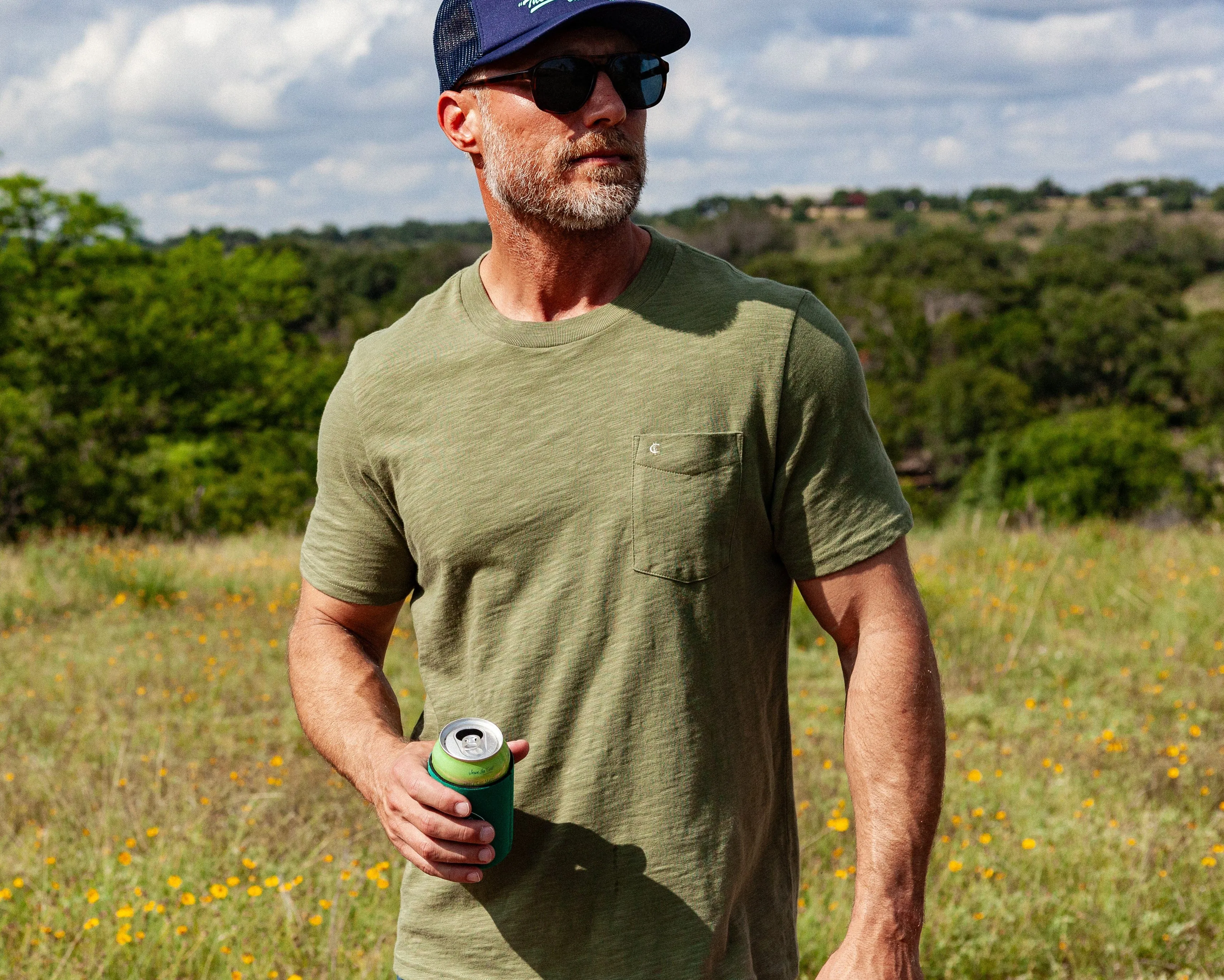 Slub Cotton Pocket T-Shirt - Olive Green