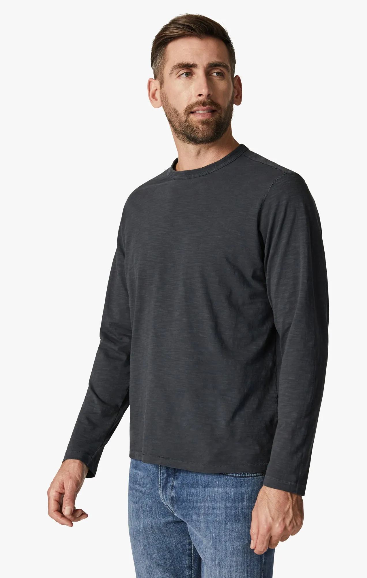 Slub Crew Neck Long Sleeve Shirt in Blue Berry