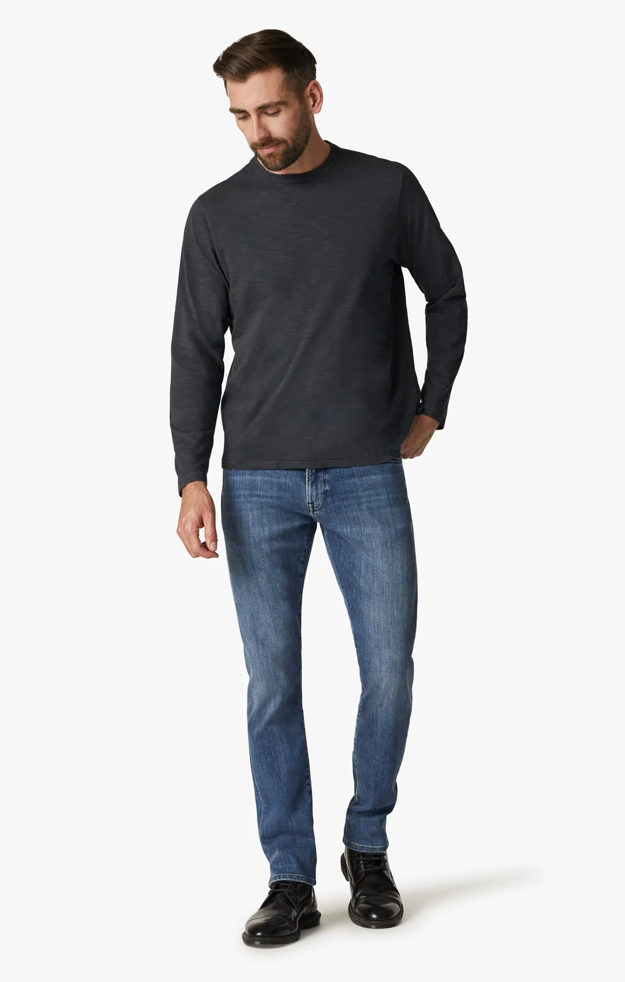 Slub Crew Neck Long Sleeve Shirt in Blue Berry