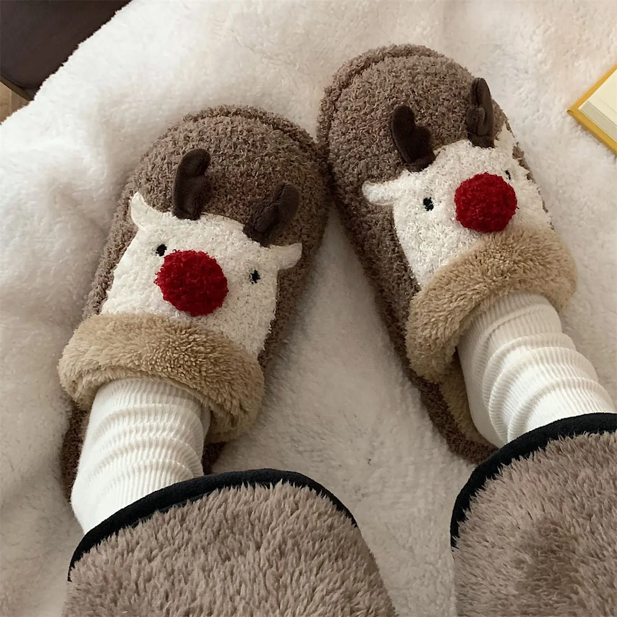 Toleet Black Friday Cyber Monday Christmas Women's Winter Cute Christmas Elk Cotton Slippers Warm Plush Cotton Shoes