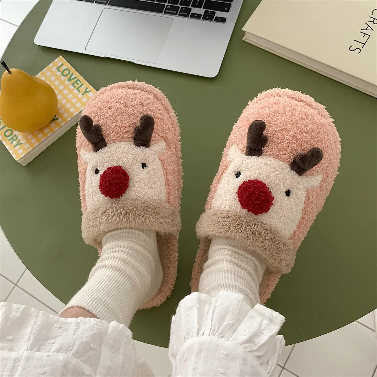 Toleet Black Friday Cyber Monday Christmas Women's Winter Cute Christmas Elk Cotton Slippers Warm Plush Cotton Shoes