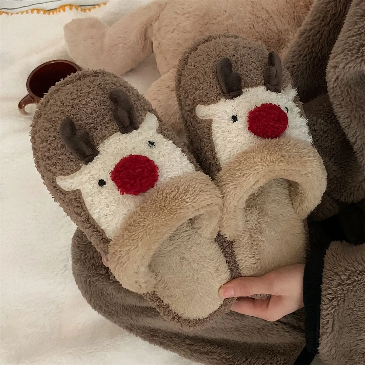 Toleet Black Friday Cyber Monday Christmas Women's Winter Cute Christmas Elk Cotton Slippers Warm Plush Cotton Shoes